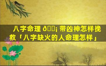 八字命理 🐡 带凶神怎样挽救「八字缺火的人命理怎样」